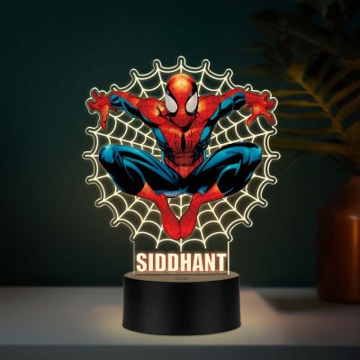 Personalized SpiderMan UV Print 3D Illusion Night Light – Custom Name LED Lamp Marvel Superhero Gift for Boys